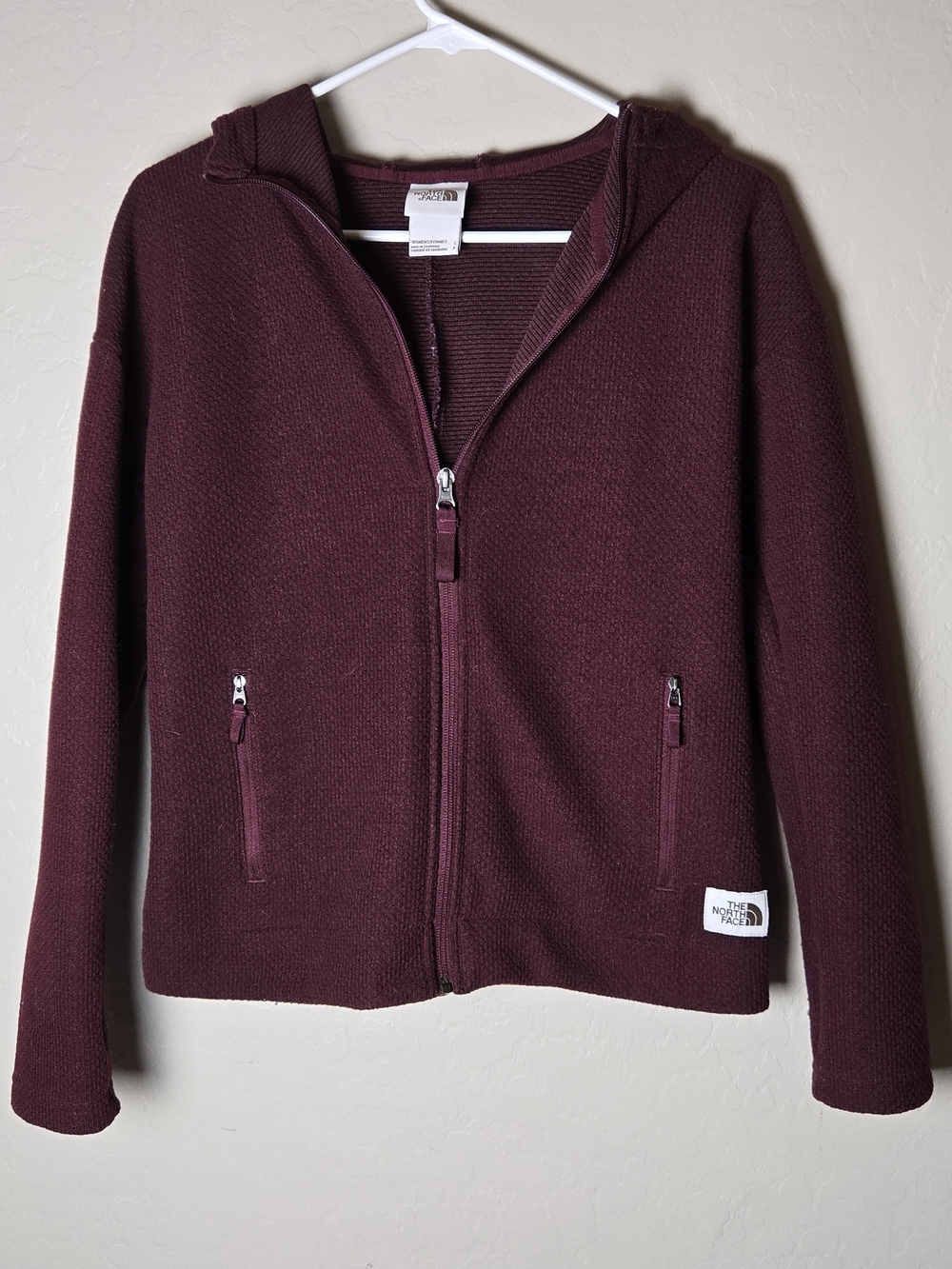 The North Face Women's Burgandy Ribbed Knit Fleece Zip Hoodie